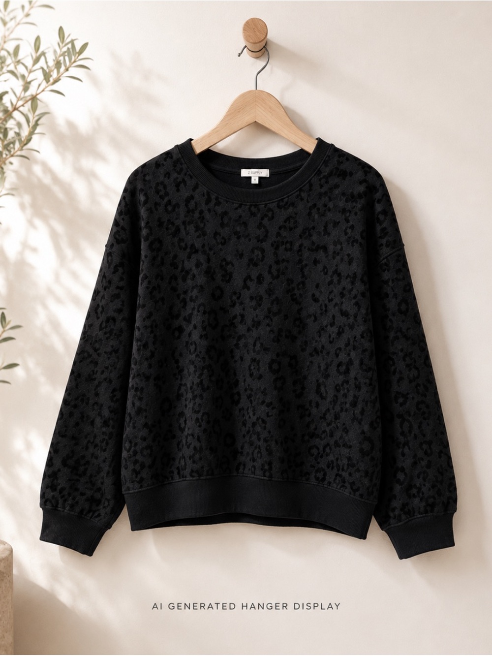 Z Supply Black Leopard Crewneck Sweatshirt
